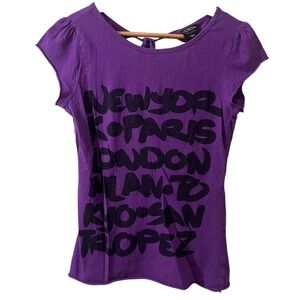 Ellemenno Graphic Cities Tee Purple Short Sleeve Top 100% Cotton Women's Size‎ L